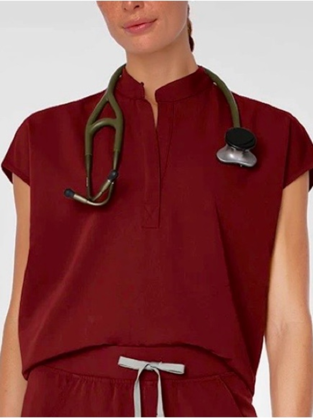 Women’s FIGS Burgundy Rafaela scrub top, size large